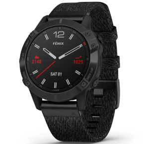 Спортивные часы Garmin Fenix 6 Sapphire черные DLC с плетеным черным нейлоновым ремешком