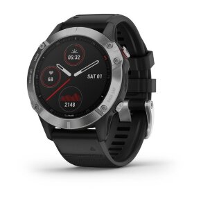 Спортивные часы Garmin Fenix 6 серебристые с черным ремешком
