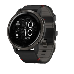 Спортивные часы Garmin Venu 2 черные с серым безелем и кожаным ремешком