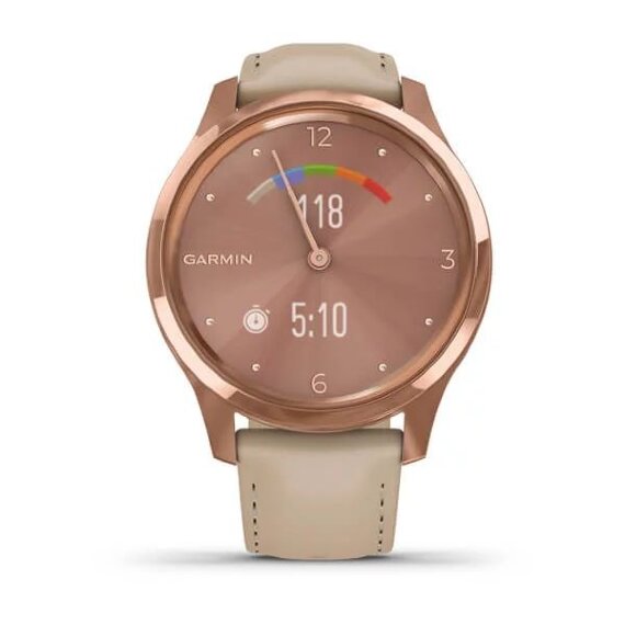 Спортивные часы Garmin Vivomove Luxe розовое золото PVD 18K со светло-песочным ремешком из итальянской кожи