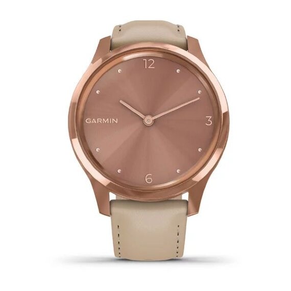 Спортивные часы Garmin Vivomove Luxe розовое золото PVD 18K со светло-песочным ремешком из итальянской кожи