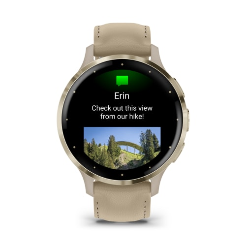 Спортивные часы Garmin VENU 3S цвета "французский серый" с золотистым безелем и кожаным ремешком