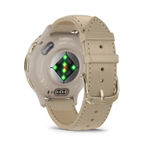 Спортивные часы Garmin VENU 3S цвета "французский серый" с золотистым безелем и кожаным ремешком