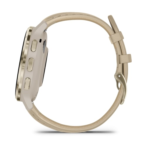 Спортивные часы Garmin VENU 3S цвета "французский серый" с золотистым безелем и кожаным ремешком