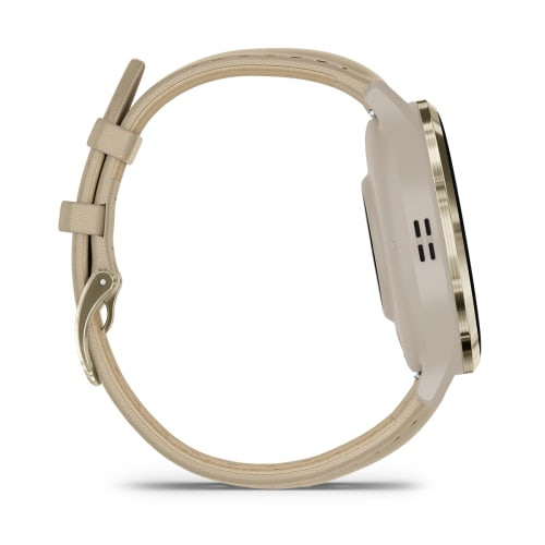 Спортивные часы Garmin VENU 3S цвета "французский серый" с золотистым безелем и кожаным ремешком