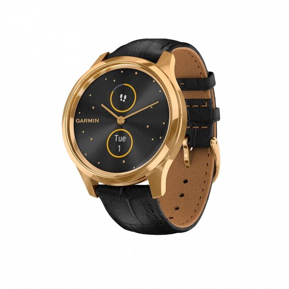 Спортивные часы Garnin Vivomove Luxe золотистые черные с кожаным ремешком