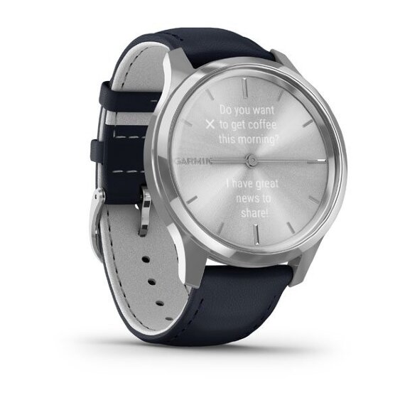 Спортивные часы Garmin Vivomove Luxe серебристый с итальянским кожаным темно-синим ремешком