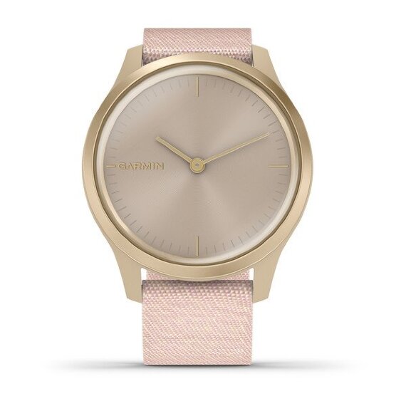 Спортивные часы Garmin Vivomove Style светло-золотистый с плетеным нейлоновым розовым ремешком