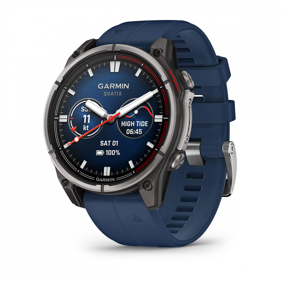 Спортивные часы Garmin Quatix 8 - 47 мм, AMOLED, Sapphire, Titanium, синий силиконовый ремешок