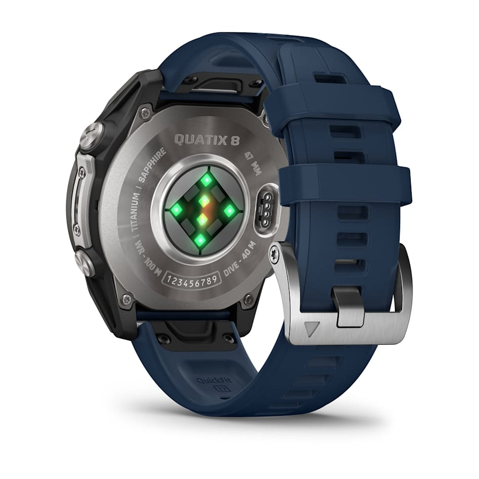 Спортивные часы Garmin Quatix 8 - 47 мм, AMOLED, Sapphire, Titanium, синий силиконовый ремешок