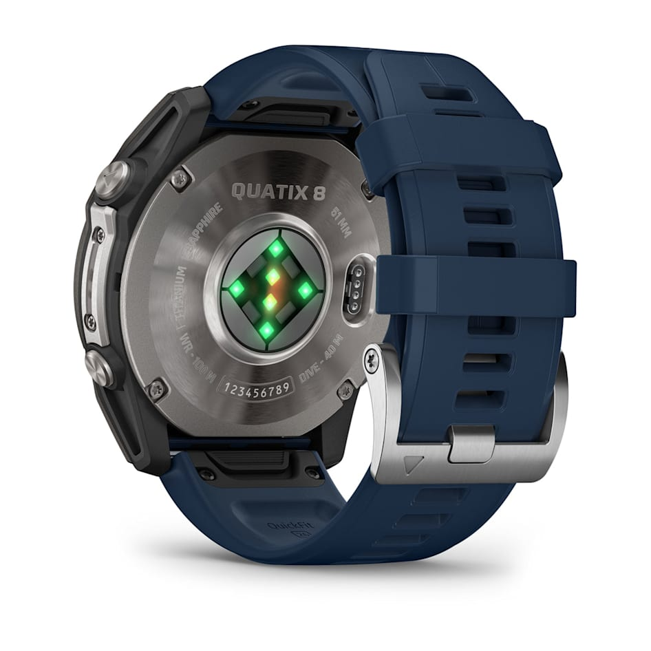Спортивные часы Garmin Quatix 8 - 51 мм, AMOLED, Sapphire, Titanium, синий силиконовый ремешок