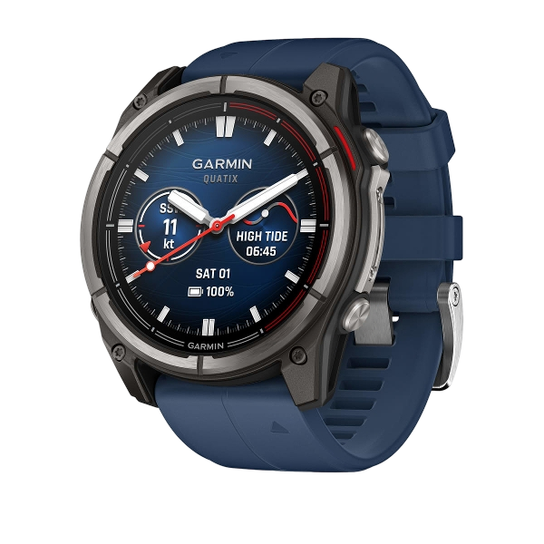 Спортивные часы Garmin Quatix 8 - 51 мм, AMOLED, Sapphire, Titanium, синий силиконовый ремешок