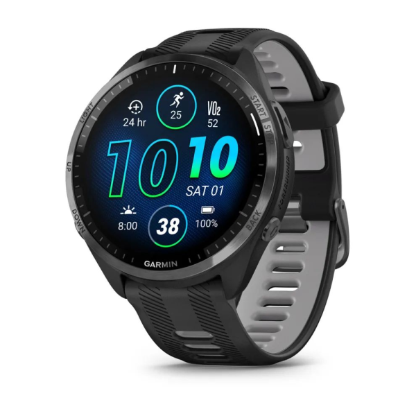 Спортивные часы Garmin Forerunner 965 черные, титановый безель, с черным ремешком