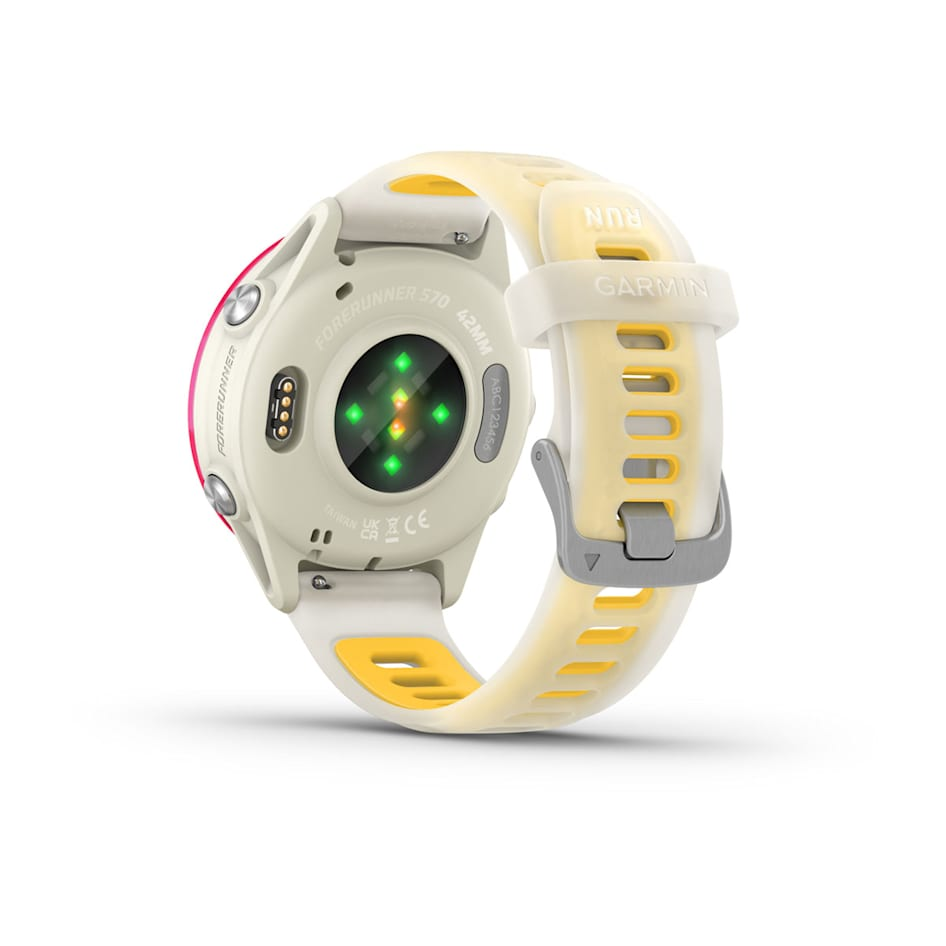 Спортивные часы Garmin Forerunner 570 - 42мм, слоновая кость, безель малинового цвета, ремешок манго/слоновая кость