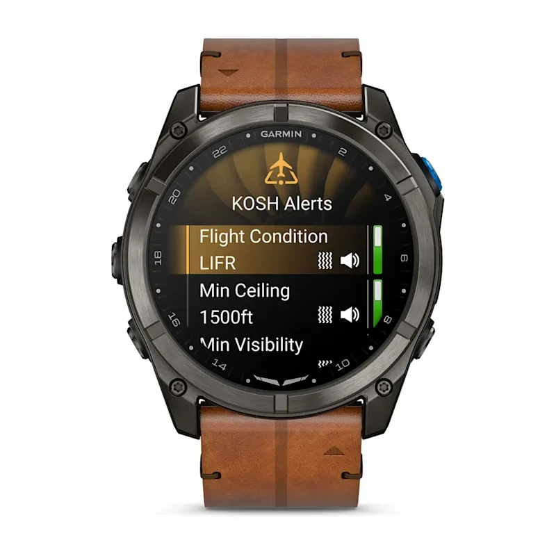Спортивные часы Garmin D2 Mach 2 Pro 51 mm Для пилотов Carbon Gray DLC Titanium with Chestnut Leather Band