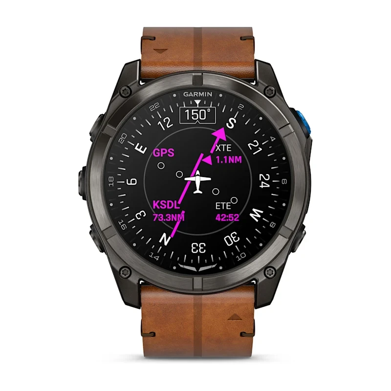 Спортивные часы Garmin D2 Mach 2 Pro 51 mm Для пилотов Carbon Gray DLC Titanium with Chestnut Leather Band
