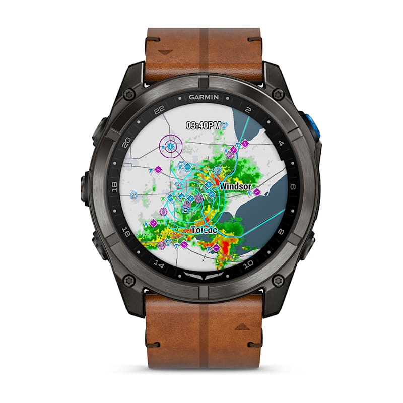 Спортивные часы Garmin D2 Mach 2 Pro 51 mm Для пилотов Carbon Gray DLC Titanium with Chestnut Leather Band