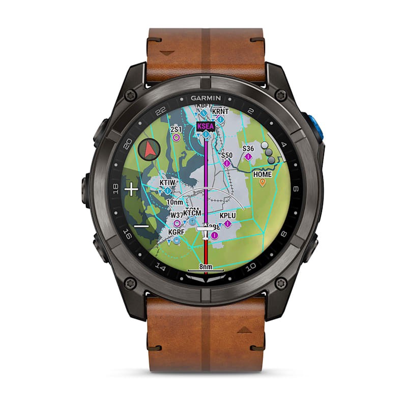 Спортивные часы Garmin D2 Mach 2 Pro 51 mm Для пилотов Carbon Gray DLC Titanium with Chestnut Leather Band