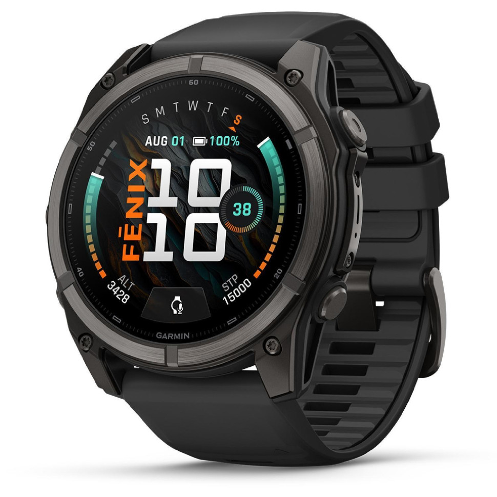 Спортивные часы Garmin Fenix 9 51mm, AMOLED Sapphire, Carbon Gray DLC Titanium with Black Silicone Band
