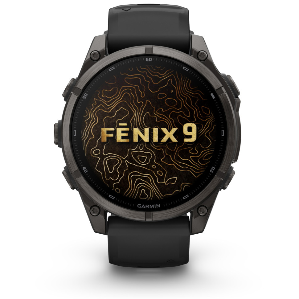 Спортивные часы Garmin Fenix 9 51mm, AMOLED Sapphire, Carbon Gray DLC Titanium with Black Silicone Band
