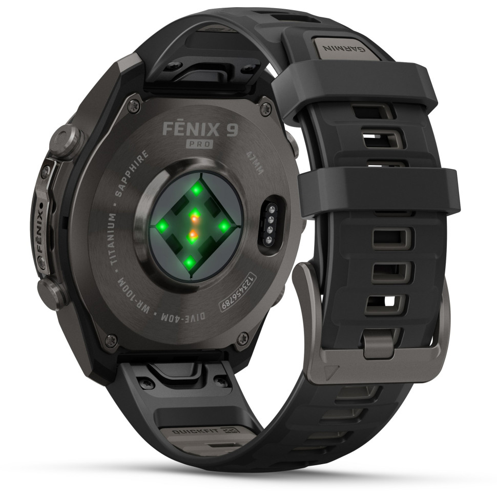 Спортивные часы Garmin Fenix 9  Pro 47mm Carbon Gray DLC Titanium with Black/Pebble Gray Silicone Band