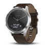 Спортивные часы Garmin Vivomove HR серебряные с темно-коричневым кожаным ремешком