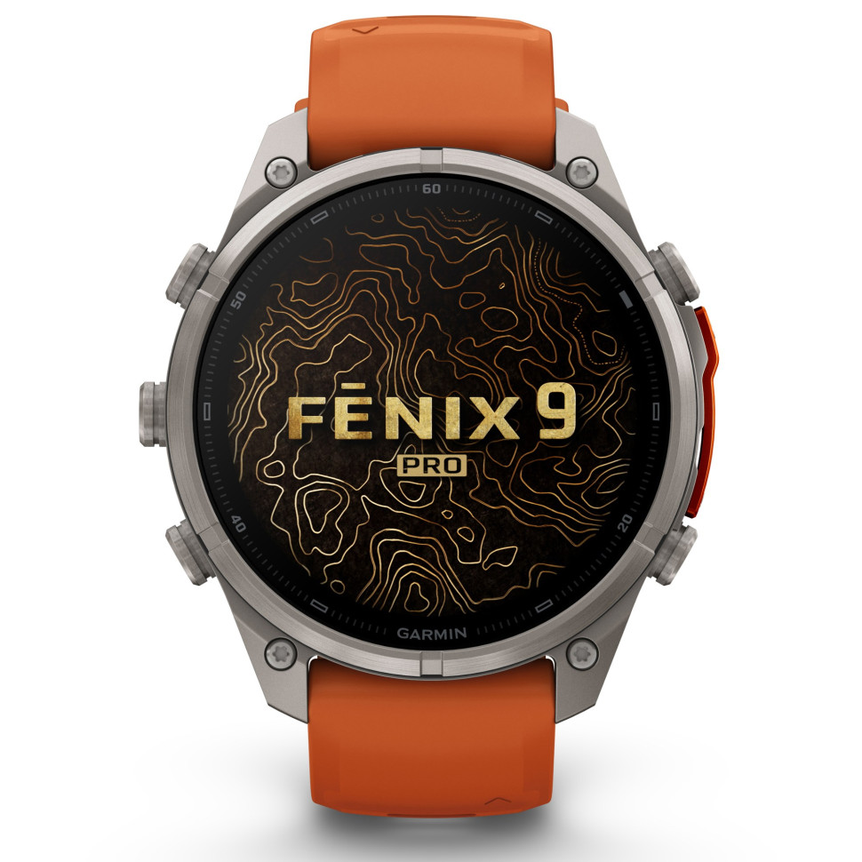 Спортивные часы Garmin Fenix 9 Pro 47mm Titanium with Autumn Orange/Spark Orange Silicone Band