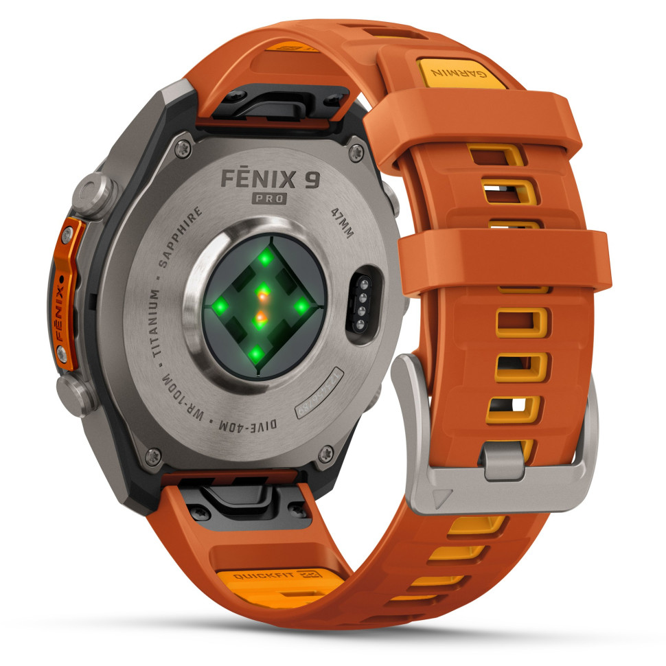 Спортивные часы Garmin Fenix 9 Pro 47mm Titanium with Autumn Orange/Spark Orange Silicone Band
