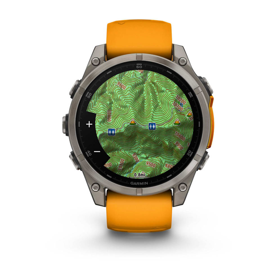 Спортивные часы Garmin Fenix 8 47mm, AMOLED Sapphire, Titanium, светло-серый, оранжевый ремешок 