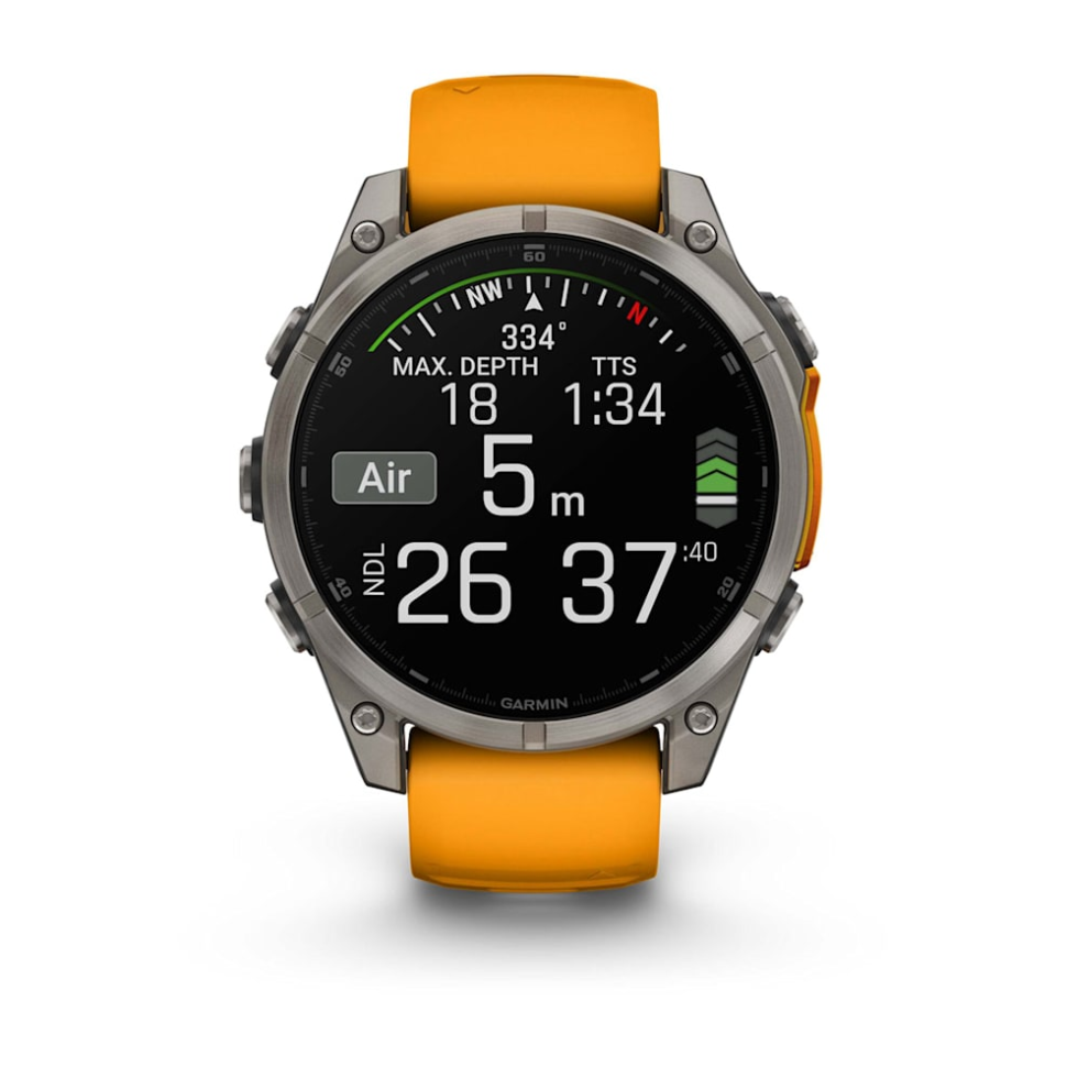 Спортивные часы Garmin Fenix 8 47mm, AMOLED Sapphire, Titanium, светло-серый, оранжевый ремешок 