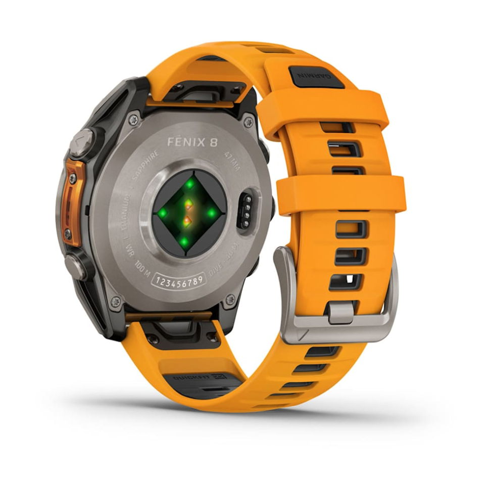 Спортивные часы Garmin Fenix 8 47mm, AMOLED Sapphire, Titanium, светло-серый, оранжевый ремешок 