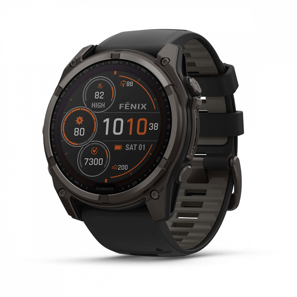 Спортивные часы Garmin Fenix 8 - 47мм Solar, Sapphire титановый черный с DLC-покрытием и черным ремешком 