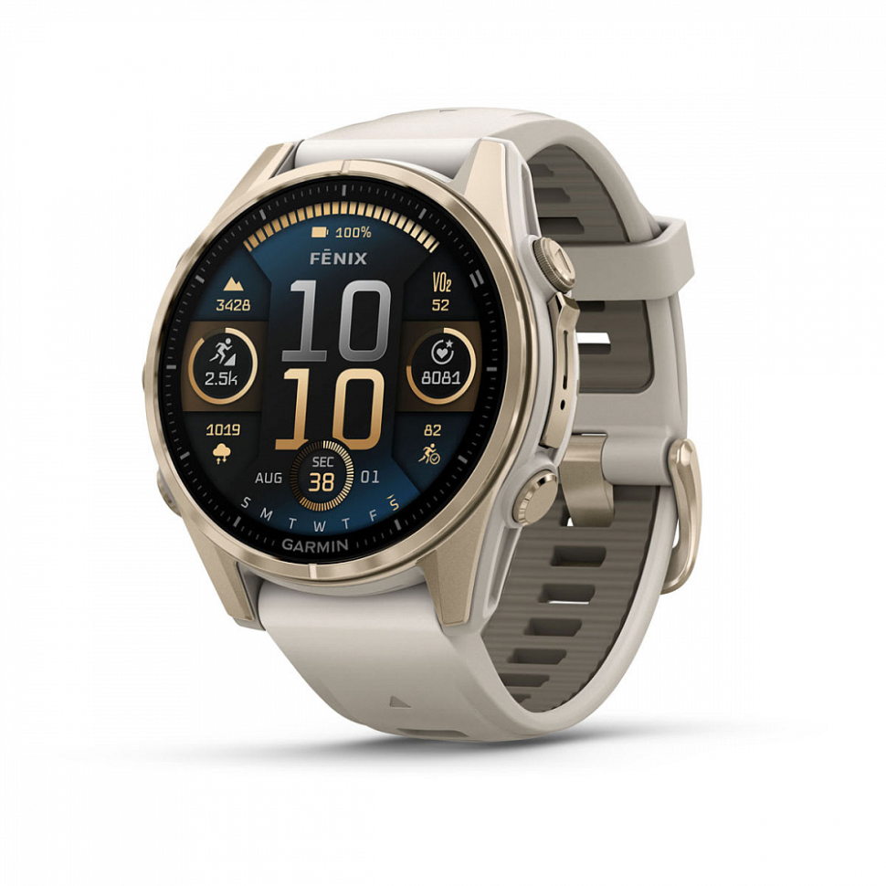 Спортивные часы Garmin fenix 8 43 мм, AMOLED Sapphire, золотистый корпус, серый ремешок 