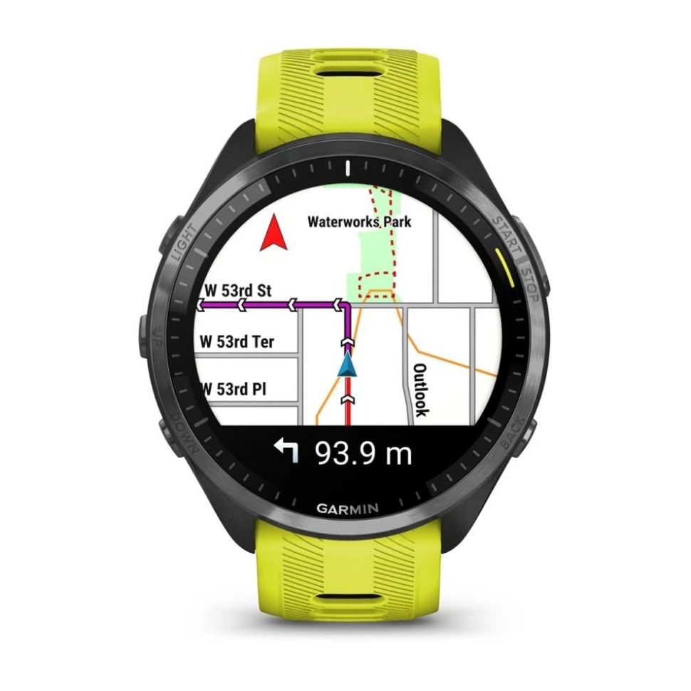 Спортивные часы Garmin Forerunner 965 черные, темно-серый DLC титановый безель, с желто-черным ремешком