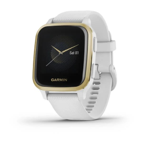 Спортивные часы Garmin Venu Sq белый с золотистым алюминиевым безелем и с силиконовым ремешком