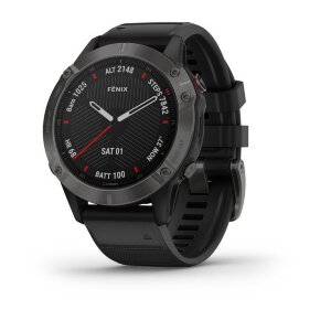 Спортивные часы Garmin Fenix 6 Sapphire серые с черным ремешком